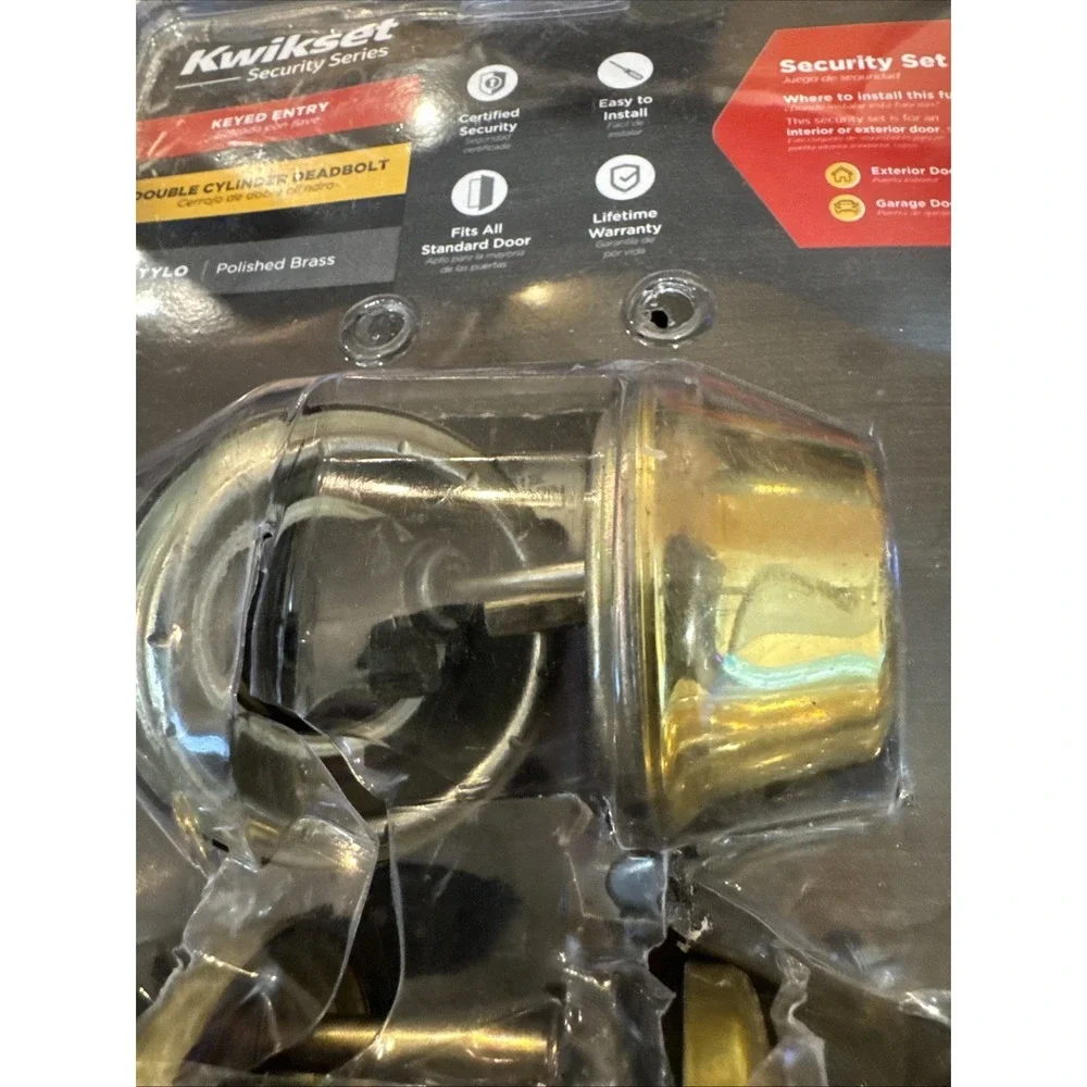 Kwikset Tylo Polished Brass Keyed Entry Door Knob Deadbolt Combo double cylander